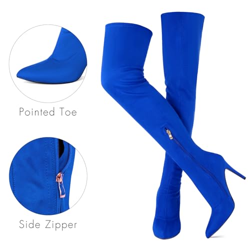 Jiu du Black Over The Knee Boots for Women Stiletto Heels Thigh High Black Boots Side Zipper Knee High Heel Boots Size 6.5