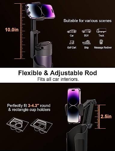 TAZENI 2-in-1 Cup Holder Phone Holder for Your Car Bottle Friendly Cup Cell Phone Holder Mount for Car Height Adjustable Sturdy Fit 4-7 inches Phones