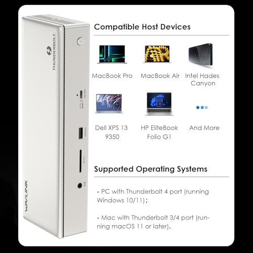 WAVLINK Thunderbolt 4 Dock with 100W Charging, 15-in-1 Thunderbolt 4 Displaylink Docking Station Support Quad 4K@60Hz(DP/HDMI) Monitors,3 Thunderbolt 4 Ports, 2.5G Ethernet, USB C, SD 4.0 Card Reader