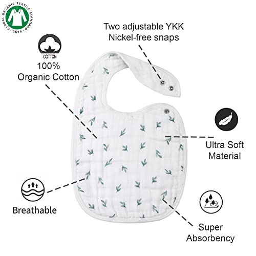 Snap Muslin Bibs for Girls, 3-Pack Baby Bibs for Infants, Newborns and Toddlers, 100% Cotton Muslin Absorbent & Soft Layers, Adjustable Snaps,Animal Jungle, 0-36Month "Animal Jungle"