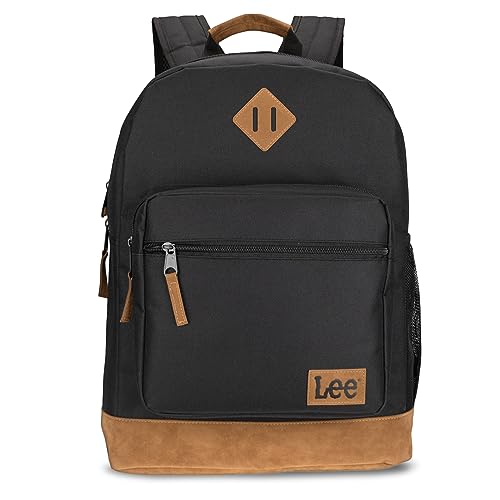 Lee Authentic Jeans Company Study Backpack for Class, Padded Laptop Sleeve Fits 15.6 Inch Notebook (Black)