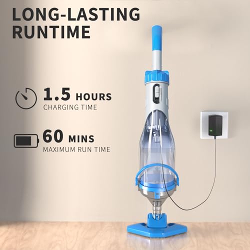 LANCHEZ Cordless Pool Vacuum with Strong Suction, Handheld Rechargeable Swimming Pool Cleaner with Powerful Suction up to 17.5 GPM for Inground and Above Ground Pools, Hot Tubs