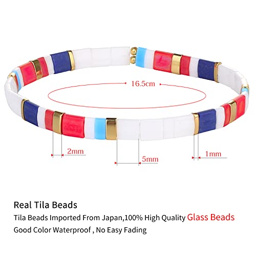 C·QUAN CHI Women Stackable Tila Bead Bracelets Flat Bead Bracelet Boho Friendship Bracelets Stretch Bracelet 03H