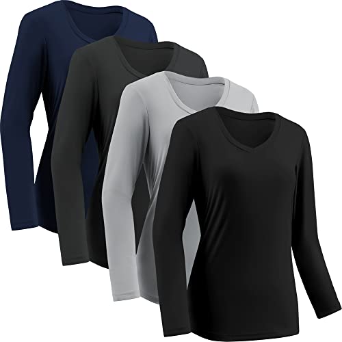 Moisture Wicking Shirts for Women Quick Dry Athletic Running Long Sleeve T Shirts Womens V Neck Workout Tops