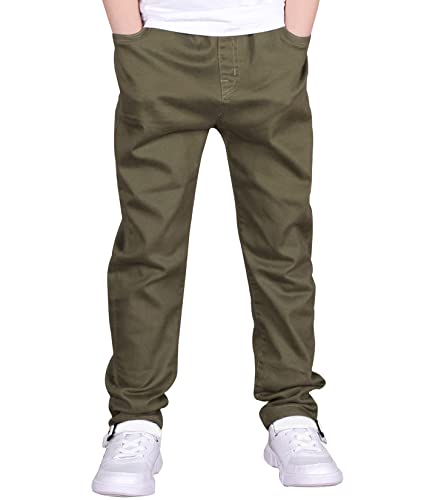 CAMLAKEE Boys' Stretch Pull on Chino Pants Kids School Uniform Yonth Twill Pants Army Green 6-7 Years