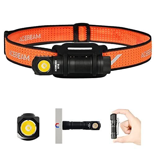 ACEBEAM H16 1000 High Lumens Rechargeable Led Headlamp, EDC AA Right Angle Flashlight, Pocket Mini Small Flashlight with Clip for Camping, Running, with Headband kit(Cool White 6500K)