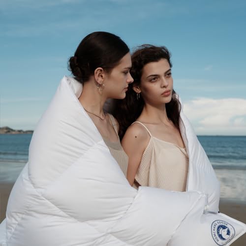 HOMCHANG GOOSE Down Comforter King Size, Winter Heavyweight Feather Down Comforter, Warm Comforter, Noiseless Turning Down Duvet, Winnner of Muse Creative Awards (106"x90", White)