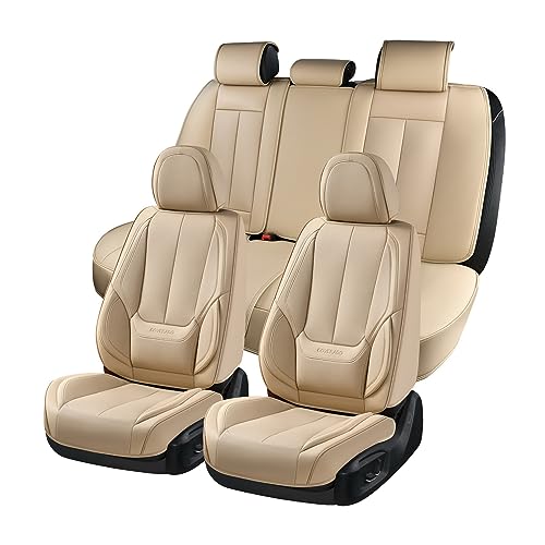 Coverado Seat Covers, Car Seat Covers Front Seats, Car Seat Cover, Car Seat Protector Waterproof, Car Seat Cushion Nappa Leather, Beige Seat Covers Carseat Cover Universal Fit for Most Cars