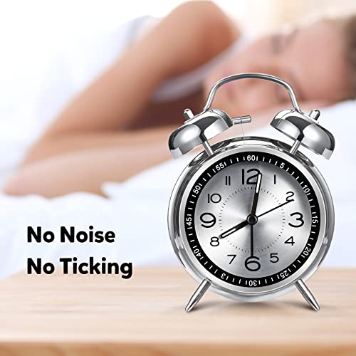 Cadmos Loud Alarm Clock for Heavy Sleepers Adults,Retro 4 Inch Silent Non-Ticking Quartz with Backlight,Twin Bell Analog Kids Alarm Clocks for Bedrooms Bedside (Black)