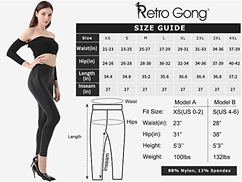 Retro Gong Black Womens Faux Leather Leggings Stretch High Waisted Pleather Pants X-Small