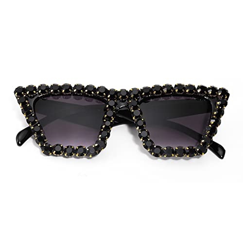 FEISEDY Women Crystal Square Cat Eye Sunglasses Sparkling Trendy Retro Cateye Sunglasses B2898