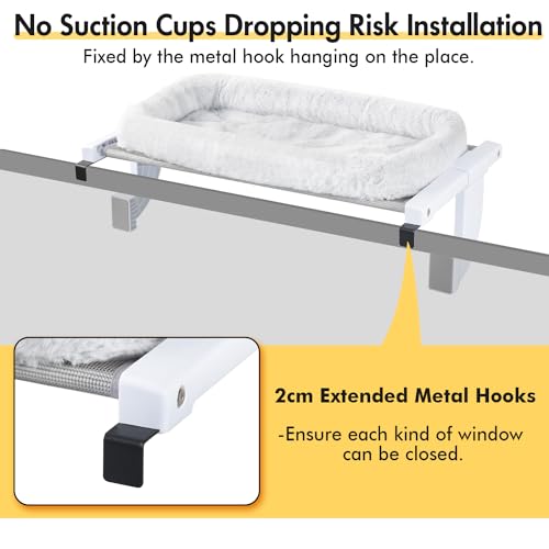 Zoratoo Window Sill Mount Cat Perch for Indoor Cats, One-Step Sliding Clamping Slot Adjustment Cat Hammock with Removable Two Fabrics Cover, No Suction Cups Cat Bed for Windowsill & Bedside (Medium)