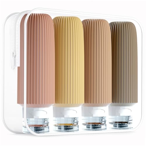 Mrsdry Travel Bottles for Toiletries, Large 6oz Travel Size Containers, BPA Free Leak Proof Tubs Refillable Liquid Accessories with Toiletry Bag for Cometic Shampoo and Lotion Soap (4 Pack)