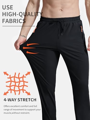 Men's Joggers Pants with Zipper Pockets Athletic Running Stretch Sweatpants for Men Workout Gym Track Golf Black M