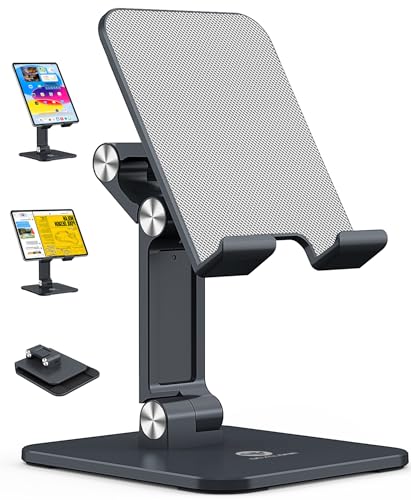 OCYCLONE Tablet Stand, iPad Stand for Desk Adjustable Height and Angle, Foldable Tablet Holder Stand Compatible with 15.6 Portable Monitor iPad Pro 9.7, 10.5, 11, 12.9 Air Mini 4 3 2 - Black