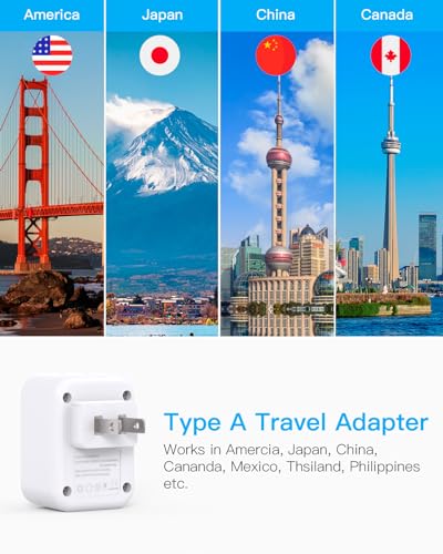 US to Japan Plug Adapter, Japan Power Travel Adpter with 2 Outlets 3 USB Ports(2 USB C), Type A Plug Adapter for Amercian USA to Japanese China Canada Mexico Philippines Peru