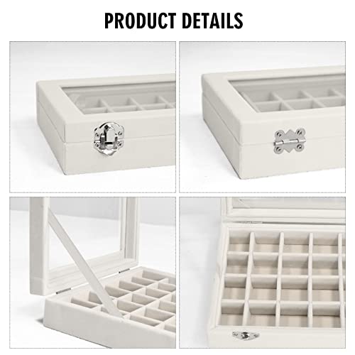 Vicoter Velvet Jewelry Box 24 Grid Jewelry Ring Display Organiser Box Tray Holder Earrings Storage Case for Girls Wife Mom Women (Beige)