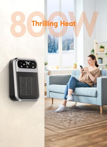 GiveBest 800W Wall Outlet Space Heater with Remote,LED Display Small Plug in Electric Heater with Adjustable Thermostat and Timer for rv and Home Office Bathroom Indoor Use,ETL Listed