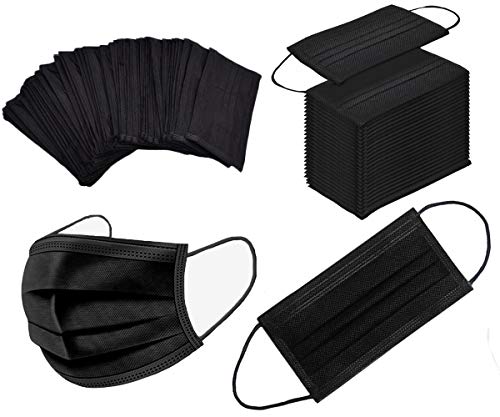 NNPCBT Black Disposable Face Masks 50PCS 3 Ply
