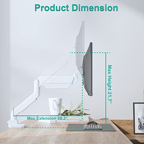 WALI Single Monitor Arm Desk Mount, Single Monitor Mount Desk Up to 35 Inch and 33lbs,Heavy Duty White Monitor Arm Fully Adjustable Gas Spring Monitor Stand (GSMU001-W), White