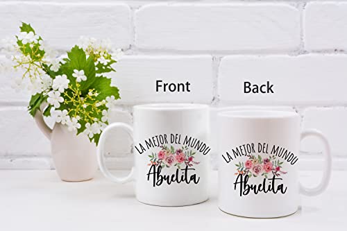 QASHWEY Best Grandma in The World Floral Coffee Mugs Mug, Abuelita Grandma Birthday Mother's Day Gifts From Grandkids,La Mejor Del Mundo Abuelita Spanish Double Side Printed Ceramic Mug Cup 11 Ounce