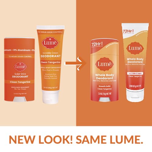 Lume Whole Body Deodorant - Invisible Cream Tube and Solid Stick - 72 Hour Odor Control - Aluminum Free, Baking Soda Free, Skin Loving - 3.0 Ounce Tube and 2.6 Ounce Solid Stick Bundle (Fresh Alpine)