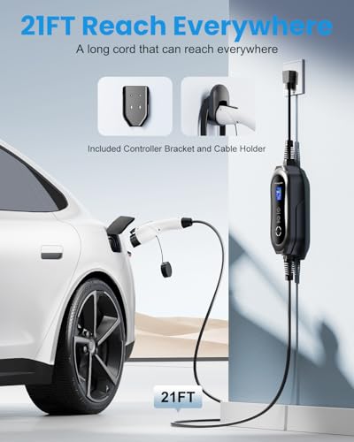 EVCompanion Level 1-2 EV Charger (16 Amp 110-240V 21ft Cable), Portable Electric Vehicle Charger with NEMA 6-20 Plug NEMA 5-15 Adapter,Plug-in Home EV Charging Station for SAE J1772 Evs