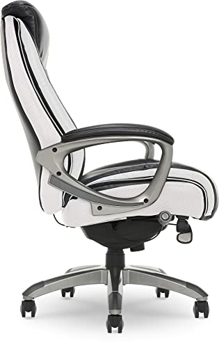 Serta Lautner Executive Home Office Desk Chair, Ergonomic High-Back with Adjustable Lumbar and Body Pillows, SmartLayers and ComfortCoils Technology, Mesh and Bonded Leather, Black & White