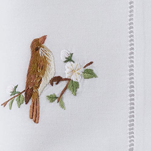 Saro Lifestyle Cotton Table Napkin with Bird Embroidery and Hemstitch Design (Set of 6)