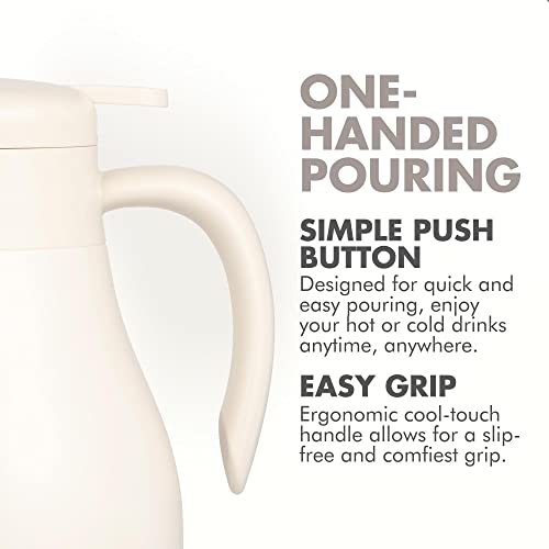 GrandTies 61oz Stainless Steel Thermal Coffee Carafe - Insulated Double Walled Vacuum Coffee Thermos, Coffee Pot, Hot Water Dispenser - Thermos for Hot Drinks, 12 Hour Heat Retention (Ivory White)