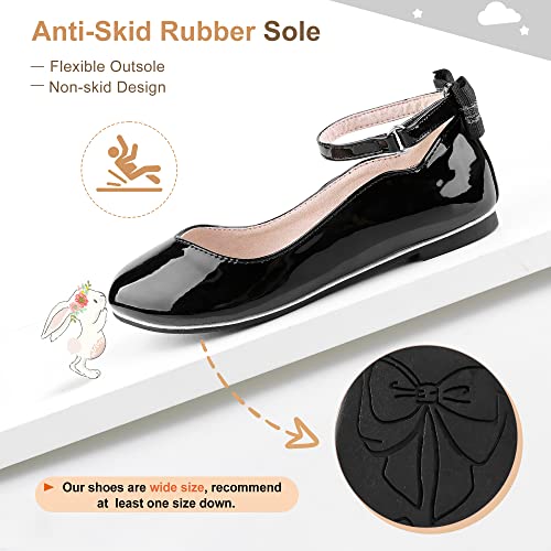 Bigwow Girls Black Dress Shoes Ballet Flats Mary Jane Princess Shoes for School Uniform Wedding Church with Ankle Strap Little Kids Size 12