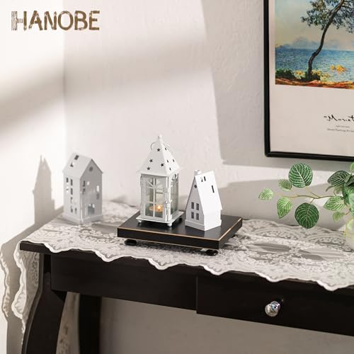 Hanobe Bathroom Pedestal Stand Risers: Black Decorative Display Tray Modern Large Wood Riser Decor for Coffee Table Kitchen Countertop Organizer Rectangle 9.6" x 7.8"