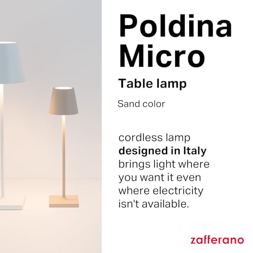 Zafferano, Poldina Micro Lamp with Glossy Gold Finish, Rechargeable Cordless Table Lamp with Touch Controls, Usable as an Indoor Lamp, Dimmer, 2200-3000 K, Height 10.8 Inches