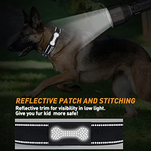 AUBELL Tactical Dog Collar and Leash Set, Adjustable Military Nylon Reflective Dog Leash and Collar with Handle and Heavy Metal Buckle for Medium Large Dogs, with Airtag Case and 2 Patches(Yellow, L)