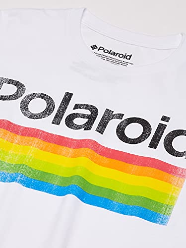 Polaroid Men's Logo Vintage Style Rainbow T-Shirt, White, S