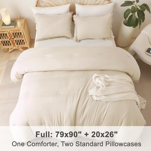 Litanika Grayish Blue Comforter Full Size, Boho Tassel Comforter Aesthetic 3 Pieces, Lightweight Fringe Microfiber Bedding Set for All Season(1 Comforter 79x90 inch, 2 Pillowcases)