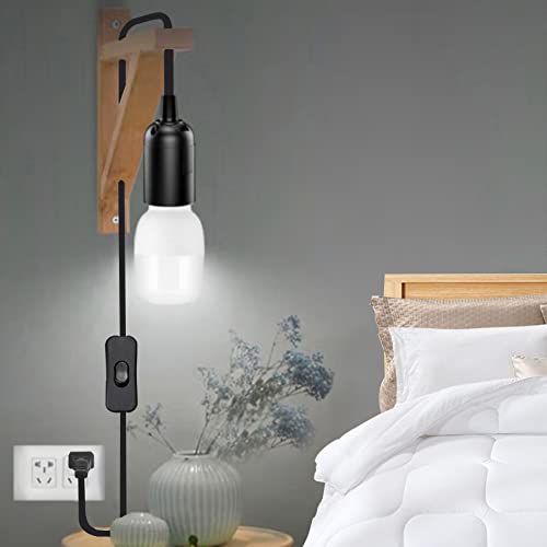 Zarnicy Plug in Light Socket - Pendant Hanging Lantern Cord - 8.2Ft Lamp Cord with Switch E26/E27 Extension Cable, Black Light Bulb Socket,4 Pack