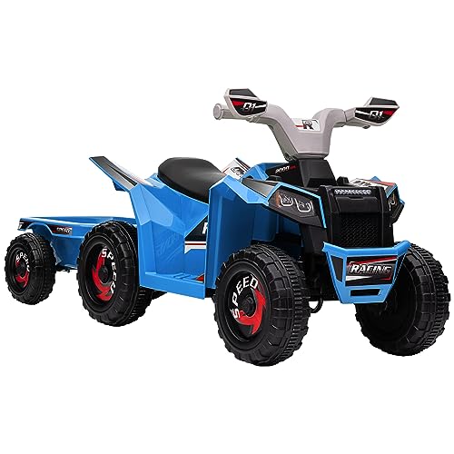 Aosom Kids ATV Quad Car with Back Trailer, 6V Electric Ride On Car with Forward Backward Function, Wear-Resistant Wheels, Ride on Toy for Toddlers Ages 18-36 Months, Blue