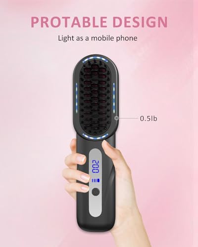 CozyZen Cordless Hair Straightener Brush - Portable Heated Straightening Brush for Travel, Party, Mini Ionic Hot Comb Straightener for Women
