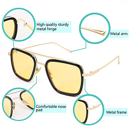 FEISEDY Retro Square Sunglasses Tony Sunglasses Trendy Night Yellow Lens Sun Glasses B2510