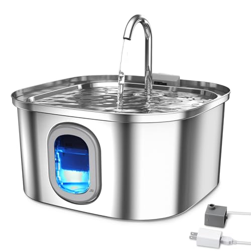 Petbank Cat Water Fountain, 108oz/3.2L Quiet Pet Water Fountain Indoor, Cat Water Fountain Stainless Steel, Water Level Window & Low Water Mark, Cat Fountain for Drinking - Water Shortage Protection