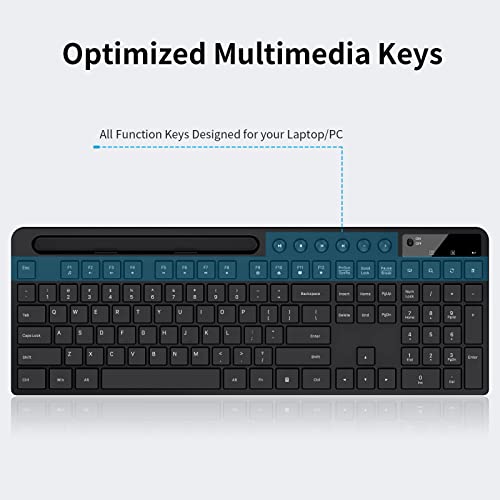 Wireless Keyboard and Mouse Combo, MARVO 2.4G Ergonomic Wireless Computer Keyboard with Phone Tablet Holder, Silent Mouse with 6 Button, Compatible with MacBook, Windows (Black)