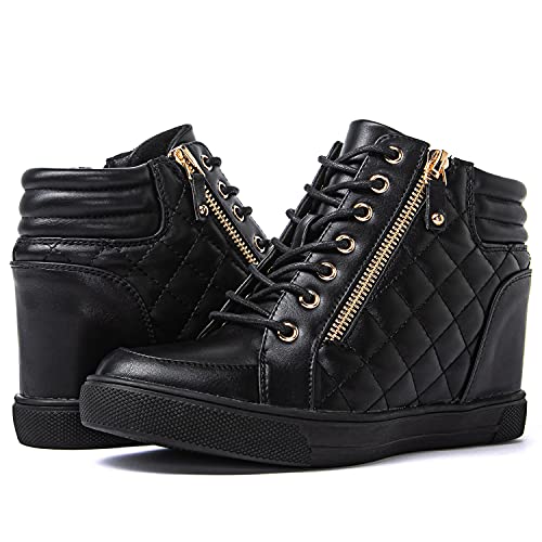 GLOBALWIN Women's Ankle Boots Black Wedge Sneakers For Women 5.5M