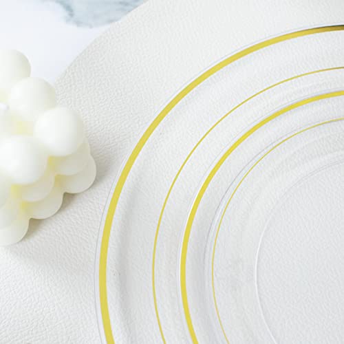 I00000 60 Pcs Clear Gold Plastic Plates, Gold Disposable Plates Includes: 30 Dinner Plates 10.25" and 30 Dessert Plates 7.5 ", Premium Clear Plates Prefect for Wedding and Gold Plates Party/Birthday