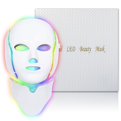 EVFOFO 7 Colors LED Face Mask Light Therapy, Led Face Mask Light Therapy At Home, Blue Red Light Therapy Mask for Face