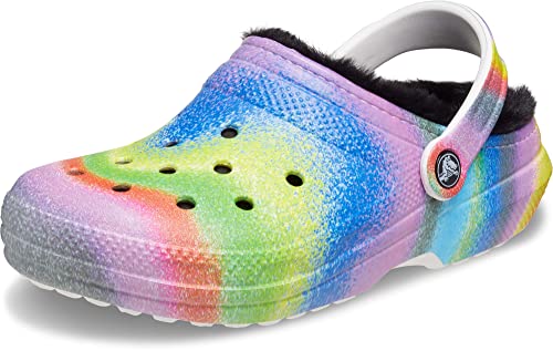 Crocs Unisex-Adult Classic Tie Dye Lined Clogs | Fuzzy Slippers, Powder Blue/Multi, 12 Women/10 Men
