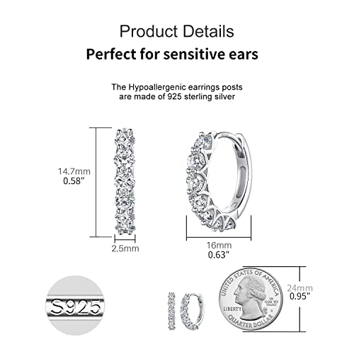 JSGEMSLEE Hypoallergenic Cubic Zirconia Huggie Hoop Earrings for Women 925 Sterling Silver Post Small Hoops Earrings Jewelry Gifts