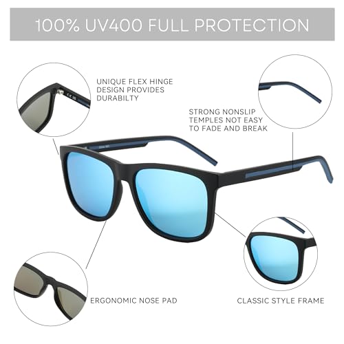 ZENOTTIC Men's Polarized Sunglasses - Lightweight TR90 Frame Square Mens Sunglasses UV400 Protection