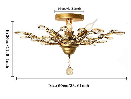 Ganeed Crystal Chandeliers,K9 Crystal Ceiling Light,Vintage Light Fixtures Pendant Lighting for Living Room Bedroom Restaurant Porch Hallway (4-Light,Golden)