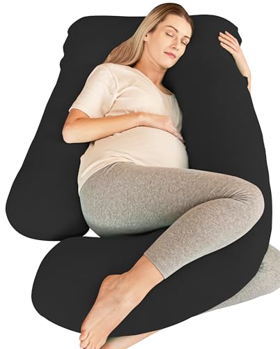 Cute Castle Cooling Cover Pregnancy Pillows, Soft U-Shape Maternity Pillow with Removable Cover - Full Body Pillows for Adults Sleeping - Pregnancy Must Haves - Jumbo 57 Inch - Black